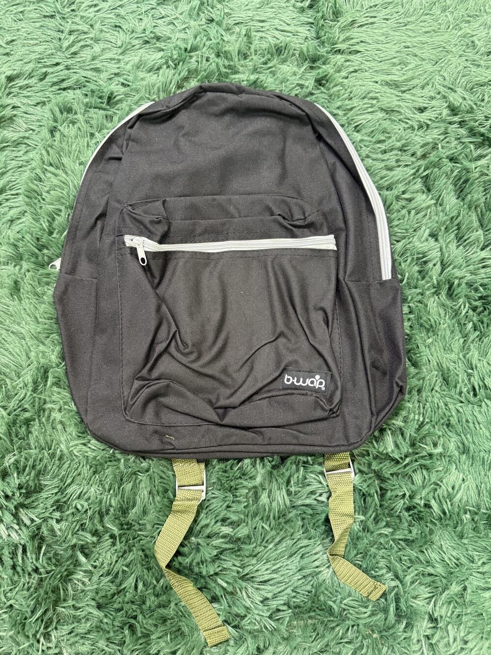 b-wada Black Compact Backpack Small Daypack with Olive Green Accents Adjustable
